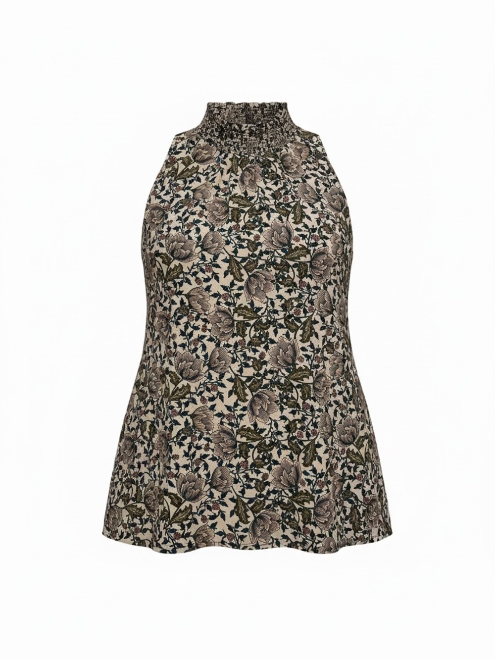 Soprano Floral High-Neck Sleeveless Camisole in Cream and Olive